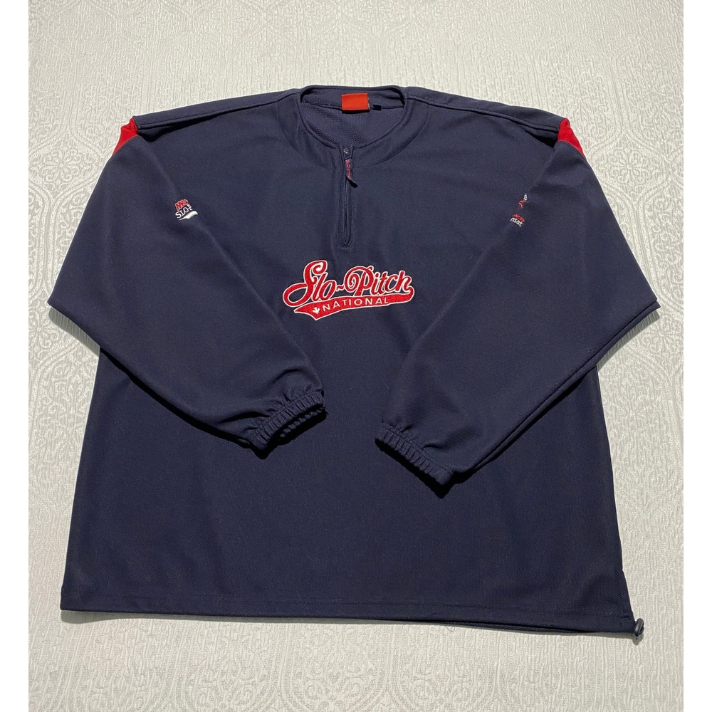 SPN Slo Pitch National Championship‎ Pullover Jersey Navy Red Mens XL 1/4 Zip